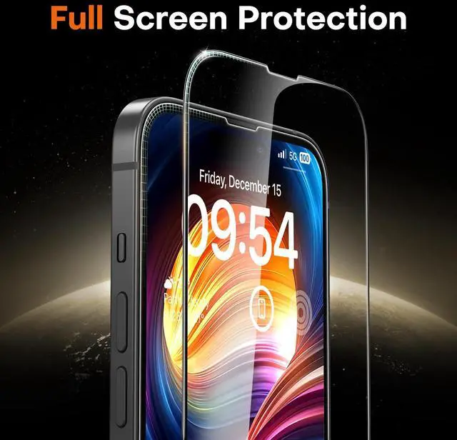 Alt view image 5 of 7 - Protector Compatible with iPhone 15 6.1", 2 Pack Military Grade Aerospace Tempered Glass 9H+ Hardness 12Ft Shatterproof Drop Protection Sensitive Touch Easy Installation Bubble-Free Anti