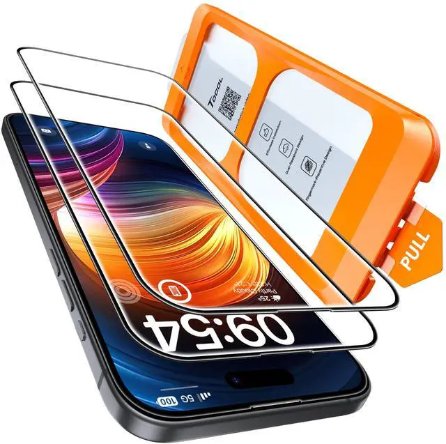 Main image of Protector Compatible with iPhone 15 6.1", 2 Pack Military Grade Aerospace Tempered Glass 9H+ Hardness 12Ft Shatterproof Drop Protection Sensitive Touch Easy Installation Bubble-Free Anti