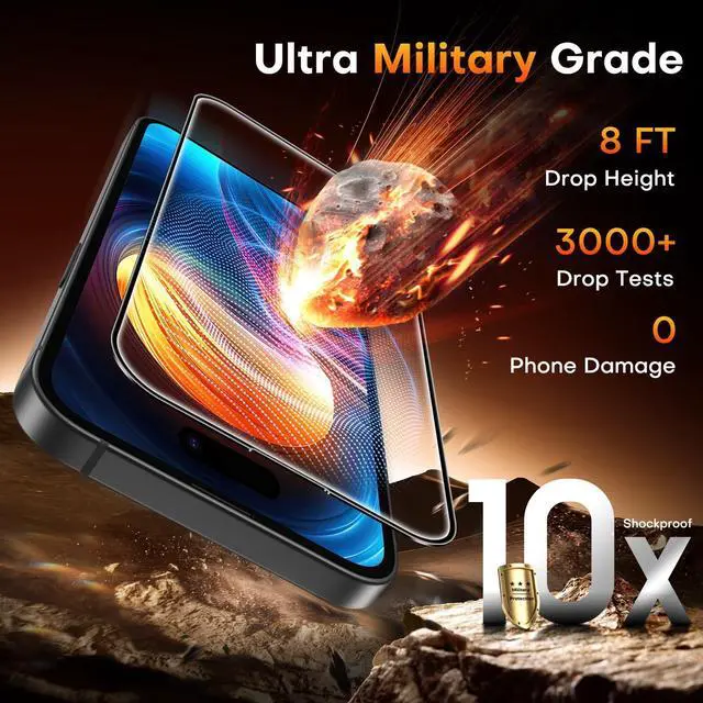 Alt view image 6 of 7 - Protector Compatible with iPhone 15 6.1", 2 Pack Military Grade Aerospace Tempered Glass 9H+ Hardness 12Ft Shatterproof Drop Protection Sensitive Touch Easy Installation Bubble-Free Anti