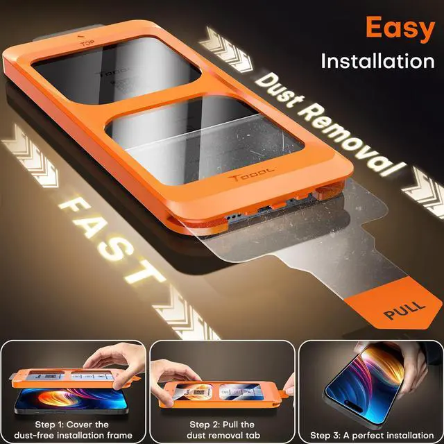 Alt view image 4 of 7 - Protector Compatible with iPhone 15 6.1", 2 Pack Military Grade Aerospace Tempered Glass 9H+ Hardness 12Ft Shatterproof Drop Protection Sensitive Touch Easy Installation Bubble-Free Anti