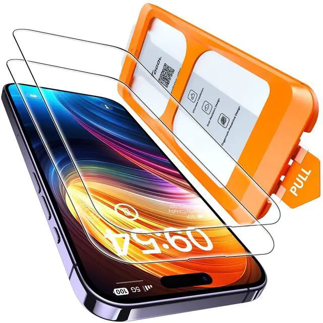Main image of for iPhone 14 Pro Max Screen Protector 9H Hardness Military Grade Shatterproof HD Tempered Glass Full Coverage Easy Installation Case Friendly 2 Pack