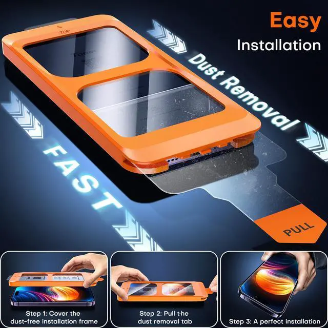 Alt view image 2 of 6 - for iPhone 14 Pro Max Screen Protector 9H Hardness Military Grade Shatterproof HD Tempered Glass Full Coverage Easy Installation Case Friendly 2 Pack