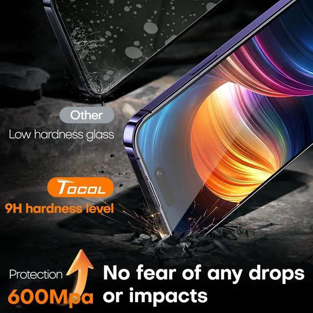 Alt view image 4 of 6 - for iPhone 14 Pro Max Screen Protector 9H Hardness Military Grade Shatterproof HD Tempered Glass Full Coverage Easy Installation Case Friendly 2 Pack