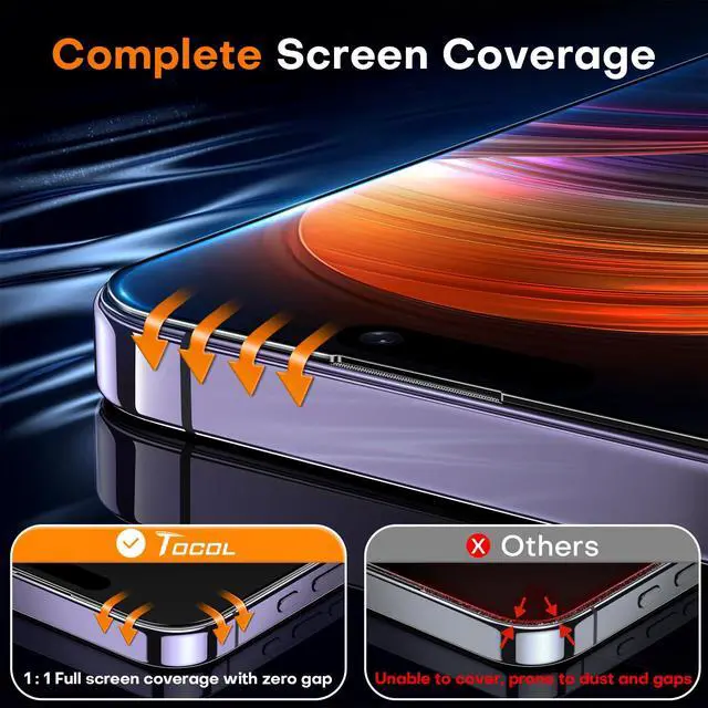 Alt view image 5 of 6 - for iPhone 14 Pro Max Screen Protector 9H Hardness Military Grade Shatterproof HD Tempered Glass Full Coverage Easy Installation Case Friendly 2 Pack