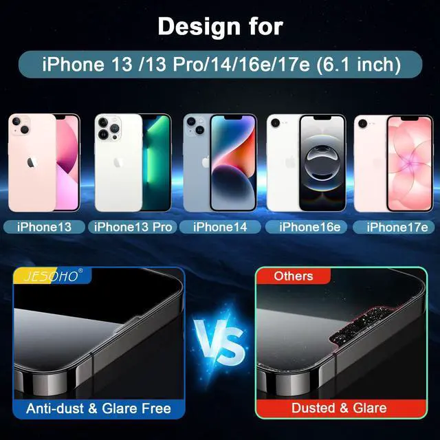 Alt view image 2 of 7 - Blue Light Screen Protector for iPhone 13/13 Pro/14/16e/17e (6.1inch), Eye Protection Tempered Glass Film, Scratch-Resistant, No Bubble with Easy Installation Kit, 2 Pack
