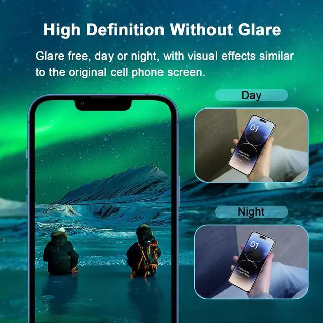 Alt view image 6 of 7 - Blue Light Screen Protector for iPhone 13/13 Pro/14/16e/17e (6.1inch), Eye Protection Tempered Glass Film, Scratch-Resistant, No Bubble with Easy Installation Kit, 2 Pack