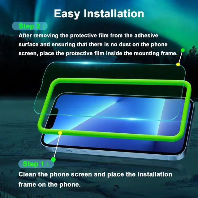 Alt view image 7 of 7 - Blue Light Screen Protector for iPhone 13/13 Pro/14/16e/17e (6.1inch), Eye Protection Tempered Glass Film, Scratch-Resistant, No Bubble with Easy Installation Kit, 2 Pack