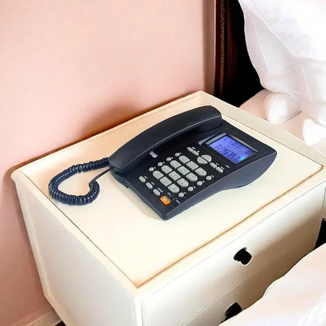 Alt view image 2 of 7 - Corded Caller ID Telephone, TelPal Landline Home Phones with Blue Backlight & Speaker, Hands Free Analog Hotel Office Telephone Set, Desktop Speed Memory Dial Telephones for Seniors (Black)