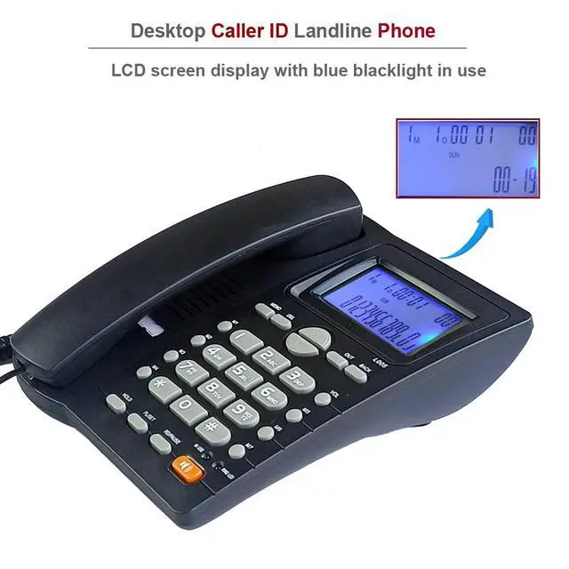 Alt view image 4 of 7 - Corded Caller ID Telephone, TelPal Landline Home Phones with Blue Backlight & Speaker, Hands Free Analog Hotel Office Telephone Set, Desktop Speed Memory Dial Telephones for Seniors (Black)