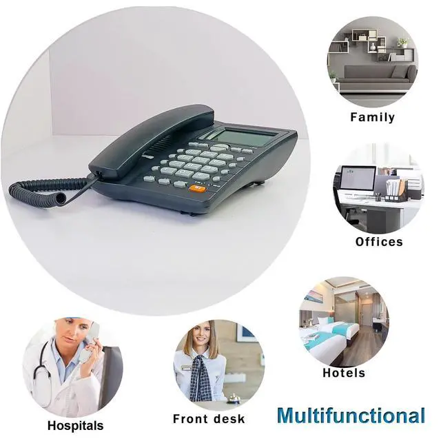 Alt view image 3 of 7 - Corded Caller ID Telephone, TelPal Landline Home Phones with Blue Backlight & Speaker, Hands Free Analog Hotel Office Telephone Set, Desktop Speed Memory Dial Telephones for Seniors (Black)