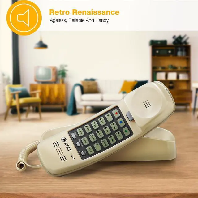 Alt view image 2 of 7 - TRIMLINE 210 Corded Home Phone, No AC Power Required, Improved Easy-Wall-Mount, Lighted Big Button Keypad, 13 SpeedDial Keys, Last Number Redial, Mute, Flash, Volume Control, Beige