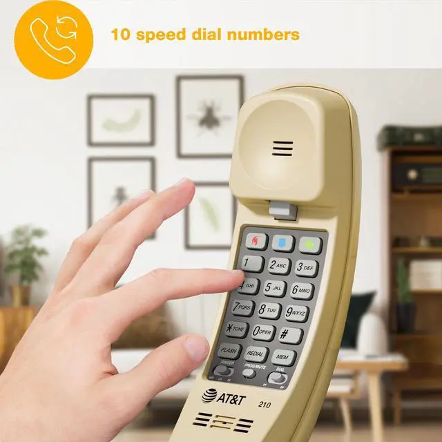 Alt view image 3 of 7 - TRIMLINE 210 Corded Home Phone, No AC Power Required, Improved Easy-Wall-Mount, Lighted Big Button Keypad, 13 SpeedDial Keys, Last Number Redial, Mute, Flash, Volume Control, Beige
