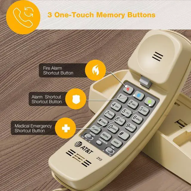 Alt view image 5 of 7 - TRIMLINE 210 Corded Home Phone, No AC Power Required, Improved Easy-Wall-Mount, Lighted Big Button Keypad, 13 SpeedDial Keys, Last Number Redial, Mute, Flash, Volume Control, Beige