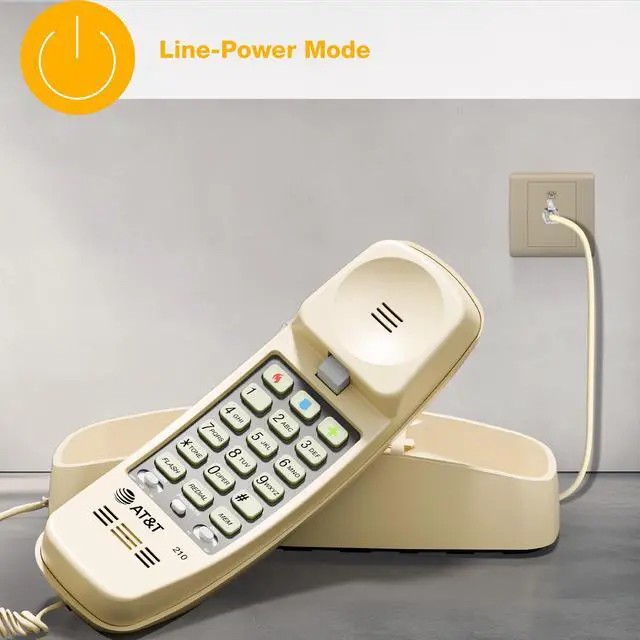Alt view image 6 of 7 - TRIMLINE 210 Corded Home Phone, No AC Power Required, Improved Easy-Wall-Mount, Lighted Big Button Keypad, 13 SpeedDial Keys, Last Number Redial, Mute, Flash, Volume Control, Beige