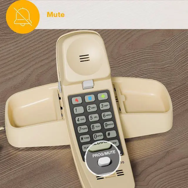Alt view image 7 of 7 - TRIMLINE 210 Corded Home Phone, No AC Power Required, Improved Easy-Wall-Mount, Lighted Big Button Keypad, 13 SpeedDial Keys, Last Number Redial, Mute, Flash, Volume Control, Beige