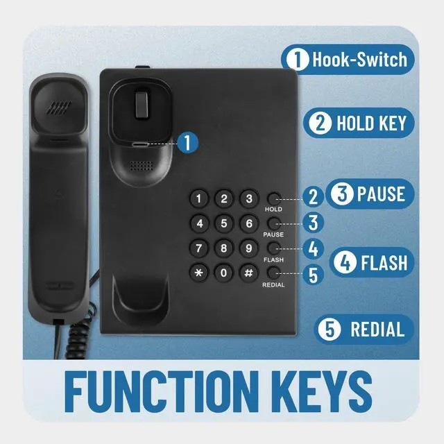 Alt view image 2 of 7 - Telephone Landline Phone, Simple Business Office Phone, Corded Landline Phones for Home/Office/Hotel, Black House Phones Use for Wall or Desk with Adjustable Ringer Volume