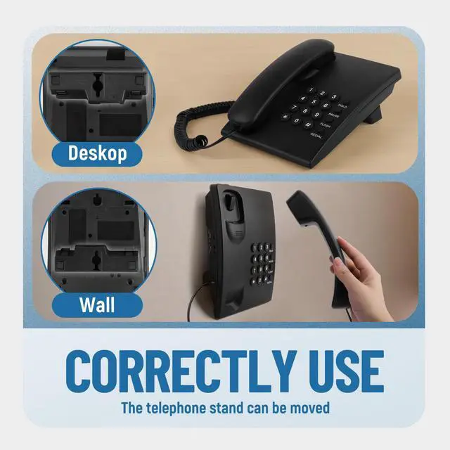 Alt view image 7 of 7 - Telephone Landline Phone, Simple Business Office Phone, Corded Landline Phones for Home/Office/Hotel, Black House Phones Use for Wall or Desk with Adjustable Ringer Volume