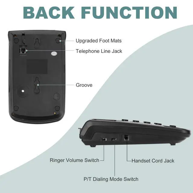 Alt view image 3 of 7 - Corded Landline Phone, Simple Office Telephone Home Phone,Telephone Landline Phones Use for Home/Office -Wall or Desk -Adjustable Ringer Volume, Black