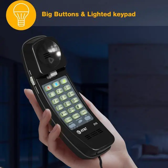 Alt view image 4 of 7 - 210 Basic Trimline Corded Phone, No AC Power Required, Wall-Mountable, Black