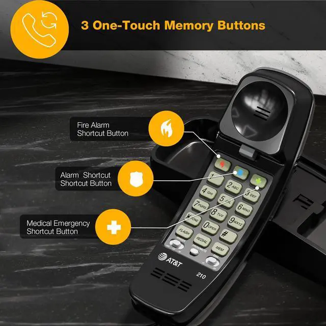 Alt view image 5 of 7 - 210 Basic Trimline Corded Phone, No AC Power Required, Wall-Mountable, Black