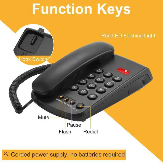 Alt view image 2 of 7 - Corded Phone for Landline, Black Telephone Landline Phones, Landline Corded Phone, Desktop Telephone for Home, Office, Hotel-Mute|Redial|Ringer Volume, Easy-to-Use