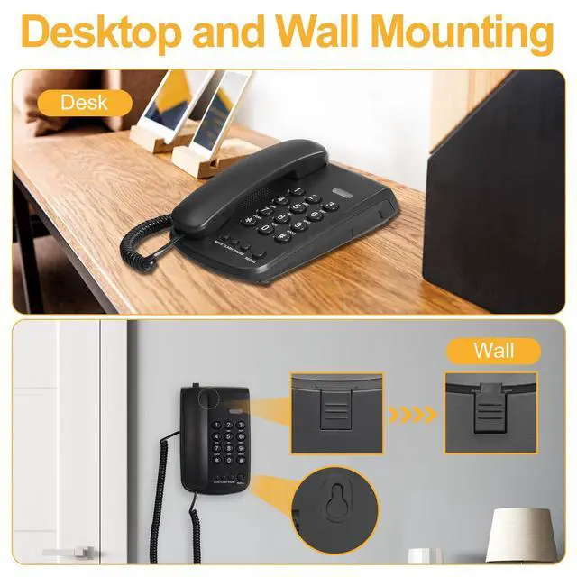 Alt view image 4 of 7 - Corded Phone for Landline, Black Telephone Landline Phones, Landline Corded Phone, Desktop Telephone for Home, Office, Hotel-Mute|Redial|Ringer Volume, Easy-to-Use