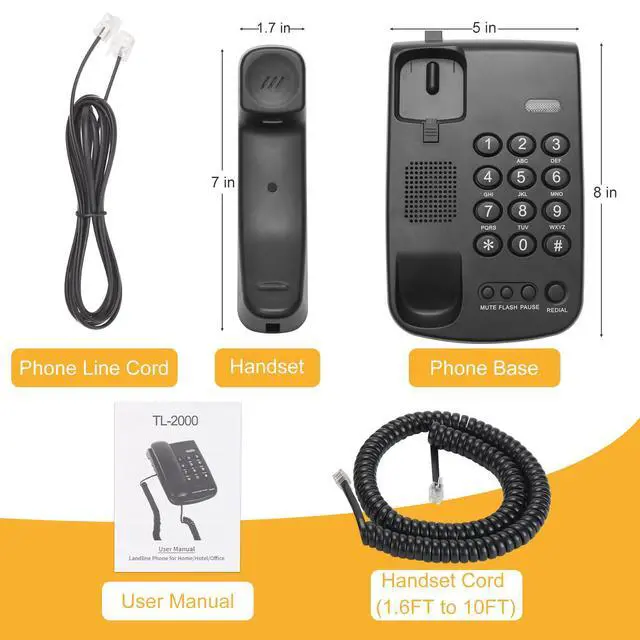 Alt view image 6 of 7 - Corded Phone for Landline, Black Telephone Landline Phones, Landline Corded Phone, Desktop Telephone for Home, Office, Hotel-Mute|Redial|Ringer Volume, Easy-to-Use