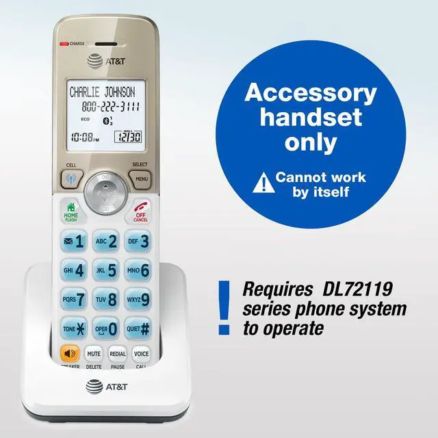 Alt view image 2 of 7 - DL70019 Additional Handset for DL72x19 Series Cordless Phone - Bluetooth Connect to Cell, Smart Call Blocker, 1.8" Backlit Display, Big Buttons, Intercom