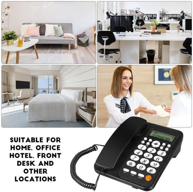 Alt view image 2 of 7 - Corded Office Phone with Caller Id and Wall-Mount for Home and Hotel Use, Desktop Landline Telephone with Mute and Redial Functions