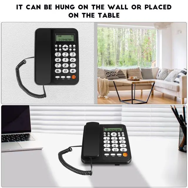 Alt view image 3 of 7 - Corded Office Phone with Caller Id and Wall-Mount for Home and Hotel Use, Desktop Landline Telephone with Mute and Redial Functions
