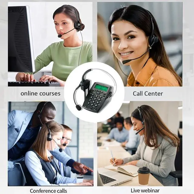 Alt view image 2 of 7 - Call Center Headset Telephone with Dialpad & Noise Cancelling Monoral Over Ear Headphone & Mic, Wired Analog Landline Home & Office Telephone with Caller ID