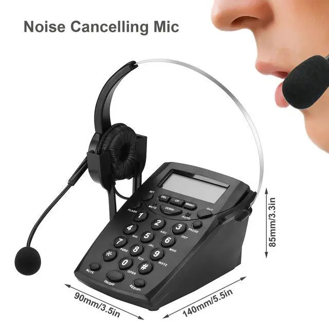 Alt view image 4 of 7 - Call Center Headset Telephone with Dialpad & Noise Cancelling Monoral Over Ear Headphone & Mic, Wired Analog Landline Home & Office Telephone with Caller ID