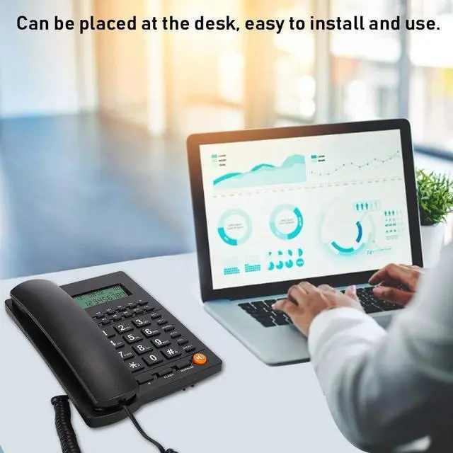 Alt view image 2 of 7 - Desktop Landline Telephone, Corded Phone with Caller ID Display for Home Office Hotel Restaurant Easy to Install
