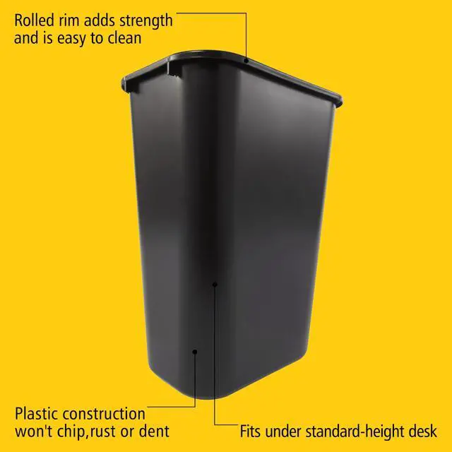 Alt view image 3 of 7 - Wastebasket Trash Container, 41QT/10.25 GAL, Plastic, Black, Stackable Trash Can for Bedroom/Bathroom/Office, Fits Under Desk/Sink/Cabinet