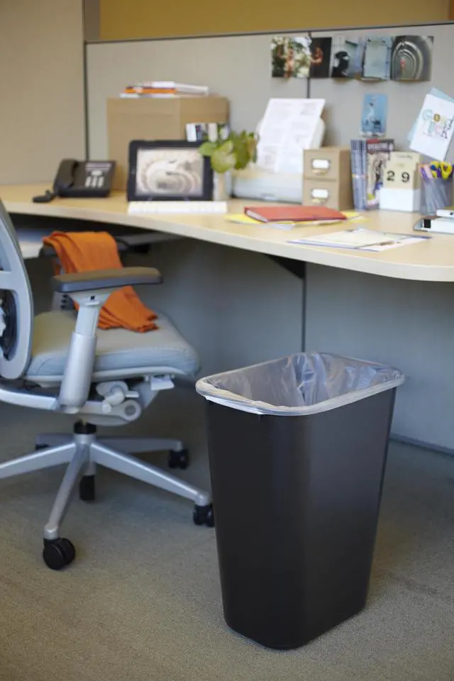 Alt view image 5 of 7 - Wastebasket Trash Container, 41QT/10.25 GAL, Plastic, Black, Stackable Trash Can for Bedroom/Bathroom/Office, Fits Under Desk/Sink/Cabinet