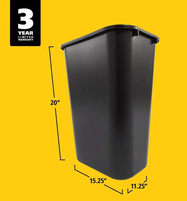 Alt view image 4 of 7 - Wastebasket Trash Container, 41QT/10.25 GAL, Plastic, Black, Stackable Trash Can for Bedroom/Bathroom/Office, Fits Under Desk/Sink/Cabinet