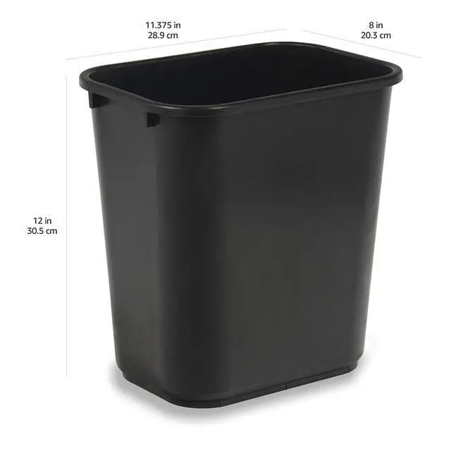 Alt view image 3 of 5 - Small Rectangular Commercial Office Wastebasket, Easy to Clean,11.4"L x 8"W x 12"H , 3 Gallon, Black, 2-Pack