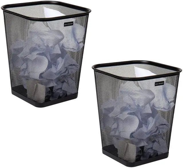 Main image of Mesh Trash Can, Waste Paper Basket, Square, Office, Metal Mesh, 9.75"L x 9.75"W x 12.25"H, Set of 2, Black