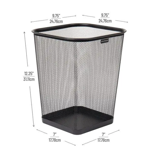 Alt view image 3 of 7 - Mesh Trash Can, Waste Paper Basket, Square, Office, Metal Mesh, 9.75"L x 9.75"W x 12.25"H, Set of 2, Black