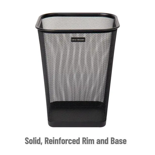 Alt view image 4 of 7 - Mesh Trash Can, Waste Paper Basket, Square, Office, Metal Mesh, 9.75"L x 9.75"W x 12.25"H, Set of 2, Black