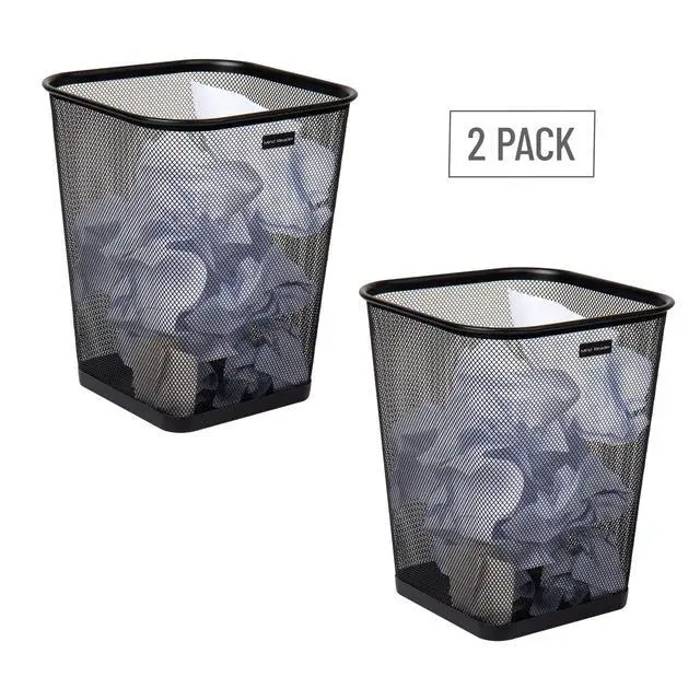 Alt view image 7 of 7 - Mesh Trash Can, Waste Paper Basket, Square, Office, Metal Mesh, 9.75"L x 9.75"W x 12.25"H, Set of 2, Black