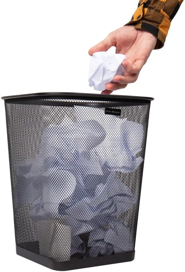 Alt view image 6 of 7 - Mesh Trash Can, Waste Paper Basket, Square, Office, Metal Mesh, 9.75"L x 9.75"W x 12.25"H, Set of 2, Black