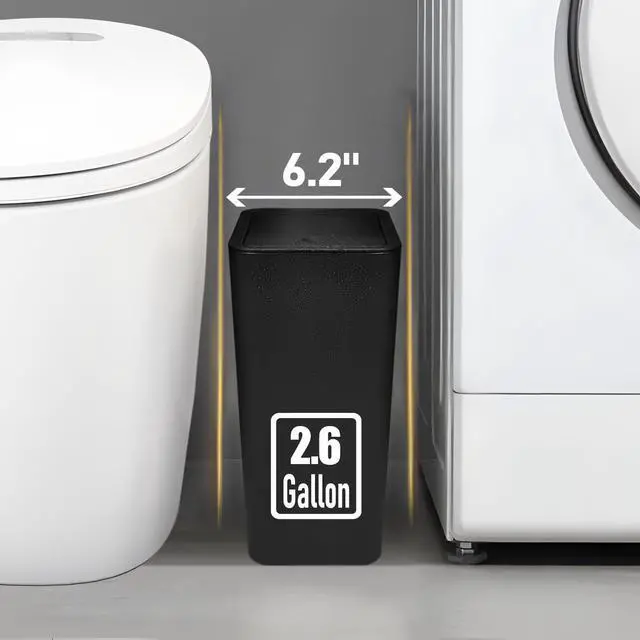 Alt view image 3 of 7 - Bathroom Trash Can with Lid, 10 Liter/ 2.6 Gallon Slim Garbage Can, Small Trash Bin Waste Basket with Pop-Up Lid for Kitchen, Bedroom, Living Room, Office (Black)