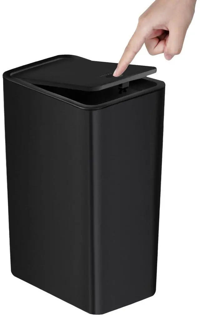 Main image of Bathroom Trash Can with Lid, 10 Liter/ 2.6 Gallon Slim Garbage Can, Small Trash Bin Waste Basket with Pop-Up Lid for Kitchen, Bedroom, Living Room, Office (Black)