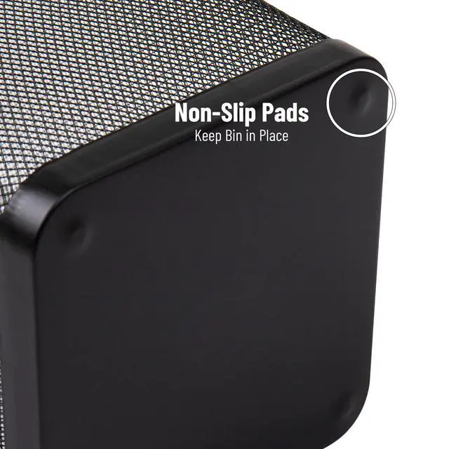 Alt view image 5 of 7 - Mesh Trash Can, Waste Paper Basket, Square, Office, Metal Mesh, 9.75"L x 9.75"W x 12.25"H, Set of 2, Black