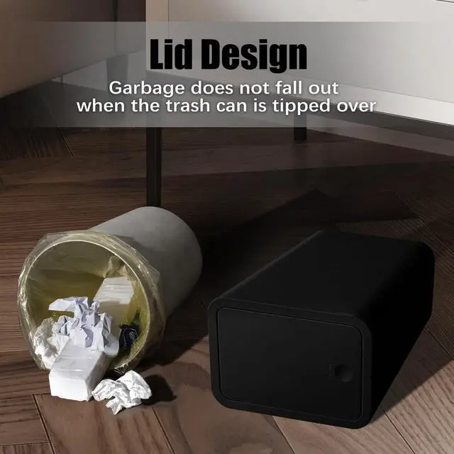 Alt view image 7 of 7 - Bathroom Trash Can with Lid, 10 Liter/ 2.6 Gallon Slim Garbage Can, Small Trash Bin Waste Basket with Pop-Up Lid for Kitchen, Bedroom, Living Room, Office (Black)