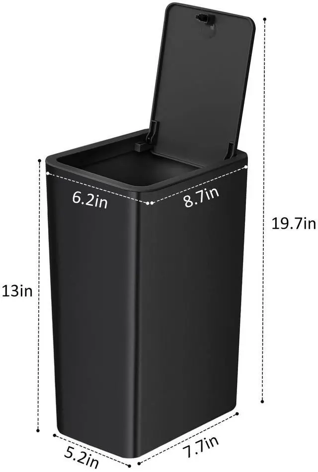 Alt view image 6 of 7 - Bathroom Trash Can with Lid, 10 Liter/ 2.6 Gallon Slim Garbage Can, Small Trash Bin Waste Basket with Pop-Up Lid for Kitchen, Bedroom, Living Room, Office (Black)