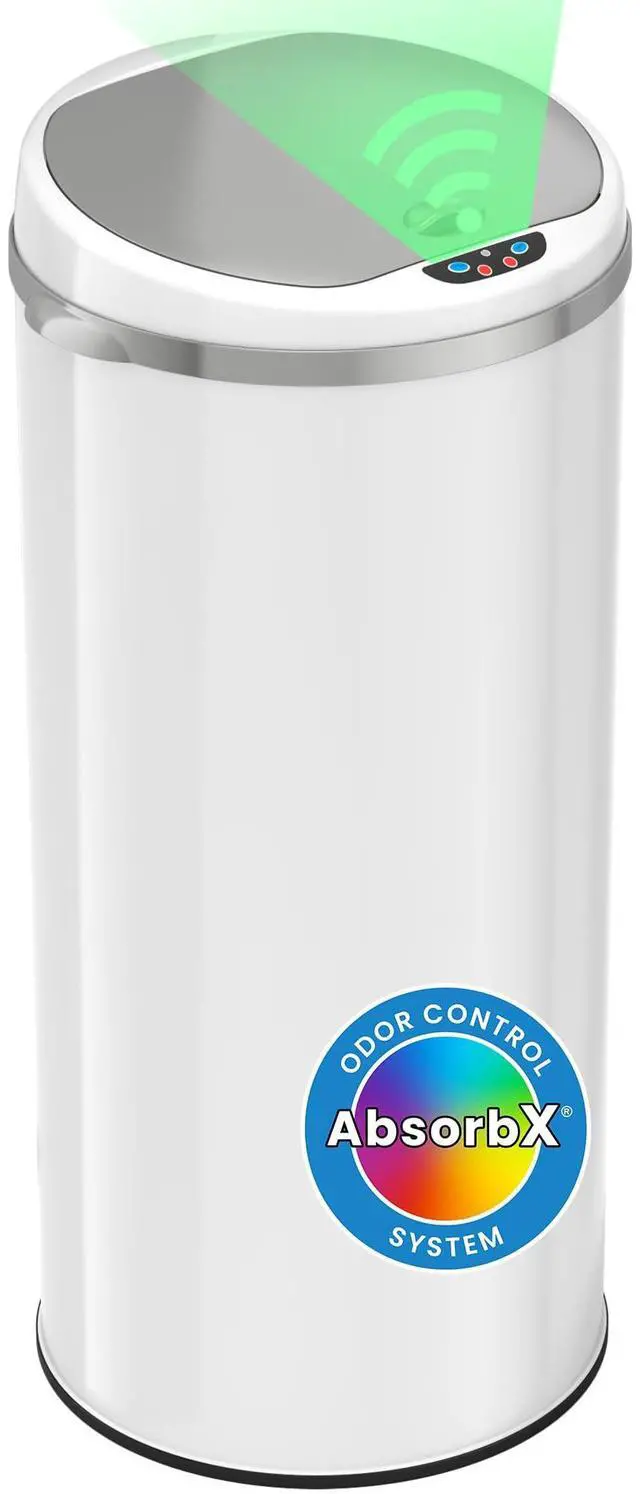 Main image of 50 Liter / 13 Gallon Sensor Kitchen Trash Can with Odor Filter Slim Round White Stainless Steel Automatic Garbage Recycling Bin for Home, Office, Business, Garage