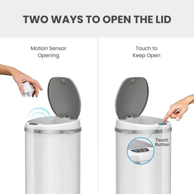 Alt view image 3 of 7 - 50 Liter / 13 Gallon Sensor Kitchen Trash Can with Odor Filter Slim Round White Stainless Steel Automatic Garbage Recycling Bin for Home, Office, Business, Garage
