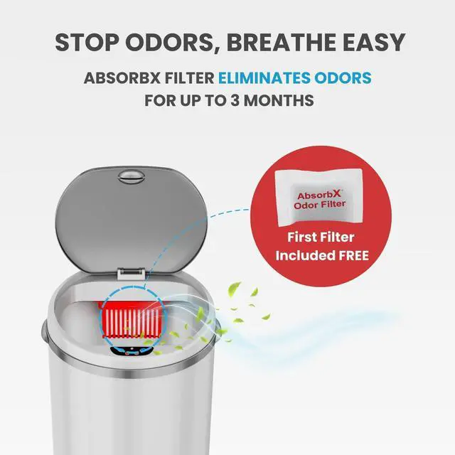 Alt view image 4 of 7 - 50 Liter / 13 Gallon Sensor Kitchen Trash Can with Odor Filter Slim Round White Stainless Steel Automatic Garbage Recycling Bin for Home, Office, Business, Garage